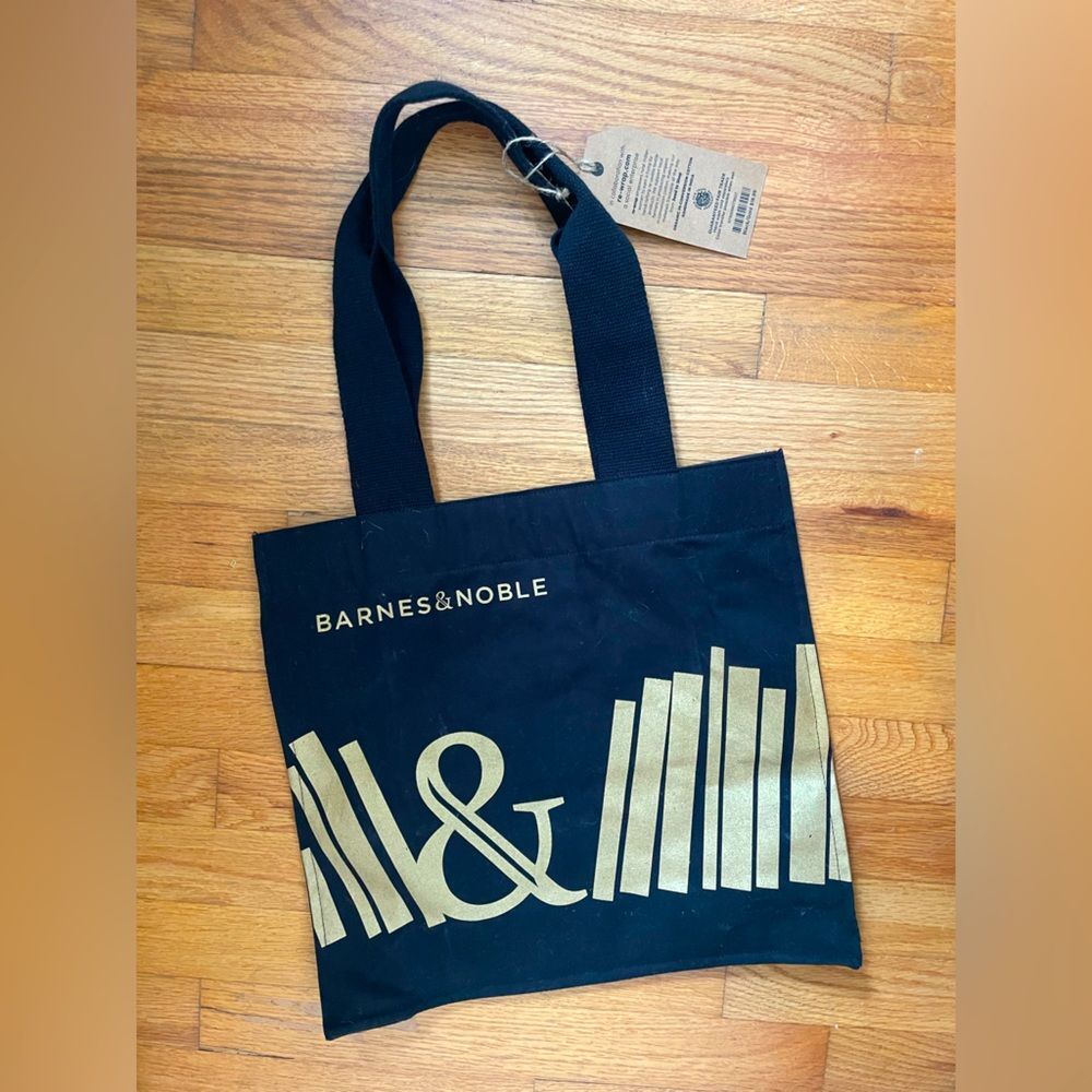 Barnes & Noble Book Bag Black Tote Organic Cotton Hanging Pocket Fair Trade New